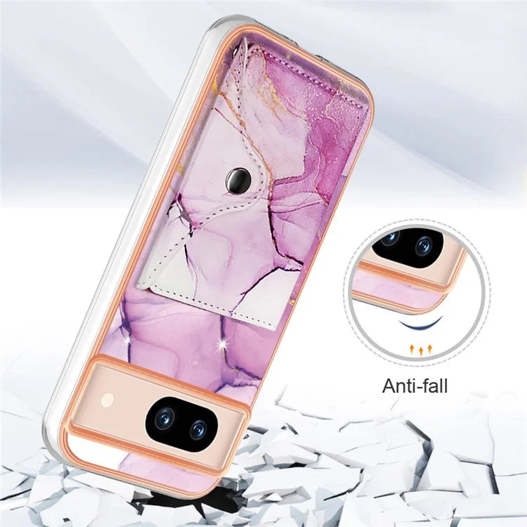 YB Leather Coating Series-9 for Google Pixel 8a Case IMD Pattern Card Holder Kickstand Phone Cover