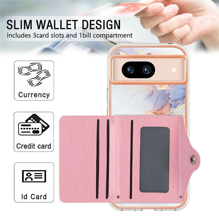YB Leather Coating Series-9 for Google Pixel 8a Case IMD Pattern Card Holder Kickstand Phone Cover