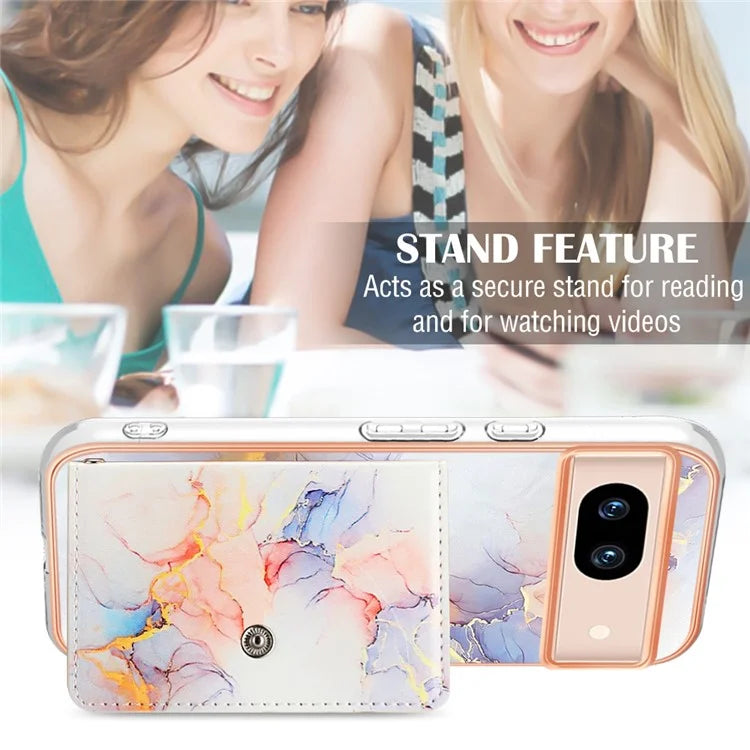YB Leather Coating Series-9 for Google Pixel 8a Case IMD Pattern Card Holder Kickstand Phone Cover