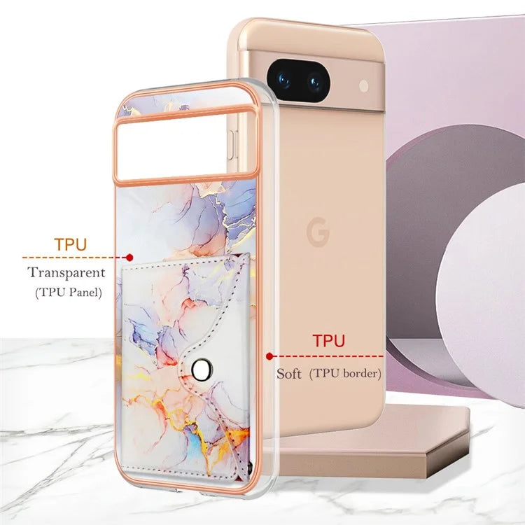 YB Leather Coating Series-9 for Google Pixel 8a Case IMD Pattern Card Holder Kickstand Phone Cover