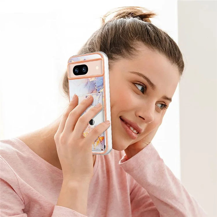 YB Leather Coating Series-9 for Google Pixel 8a Case IMD Pattern Card Holder Kickstand Phone Cover