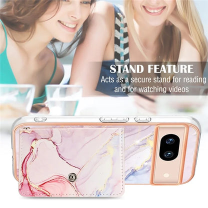 YB Leather Coating Series-9 for Google Pixel 8a Case IMD Pattern Card Holder Kickstand Phone Cover