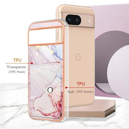 YB Leather Coating Series-9 for Google Pixel 8a Case IMD Pattern Card Holder Kickstand Phone Cover