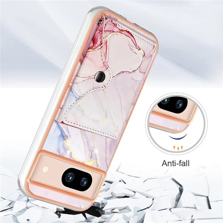 YB Leather Coating Series-9 for Google Pixel 8a Case IMD Pattern Card Holder Kickstand Phone Cover