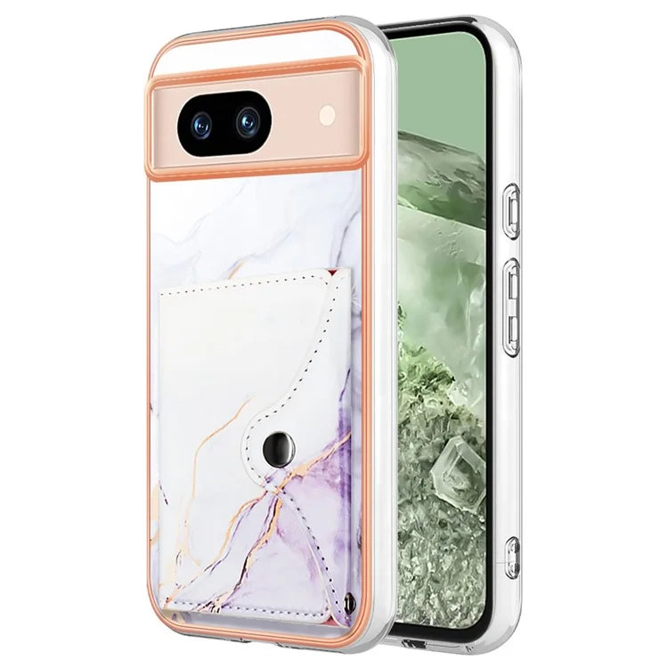YB Leather Coating Series-9 for Google Pixel 8a Case IMD Pattern Card Holder Kickstand Phone Cover
