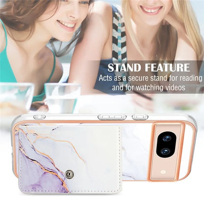 YB Leather Coating Series-9 for Google Pixel 8a Case IMD Pattern Card Holder Kickstand Phone Cover