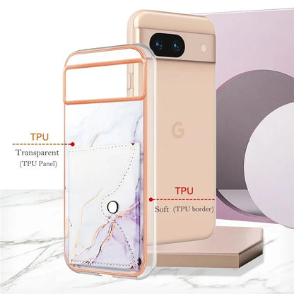 YB Leather Coating Series-9 for Google Pixel 8a Case IMD Pattern Card Holder Kickstand Phone Cover