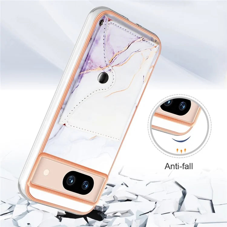 YB Leather Coating Series-9 for Google Pixel 8a Case IMD Pattern Card Holder Kickstand Phone Cover