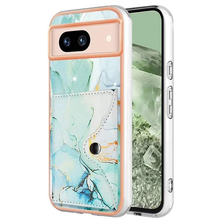 YB Leather Coating Series-9 for Google Pixel 8a Case IMD Pattern Card Holder Kickstand Phone Cover