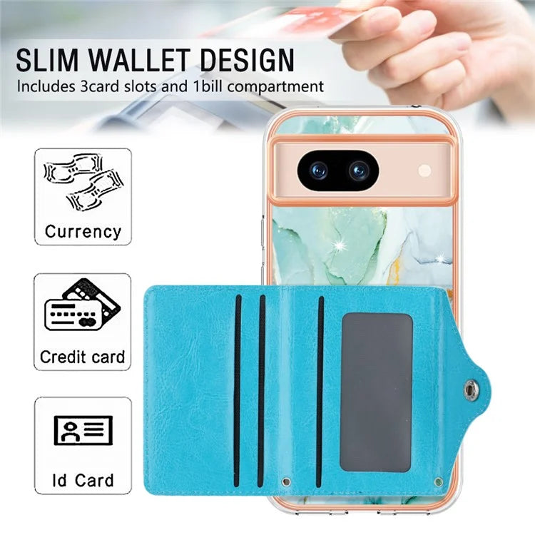 YB Leather Coating Series-9 for Google Pixel 8a Case IMD Pattern Card Holder Kickstand Phone Cover