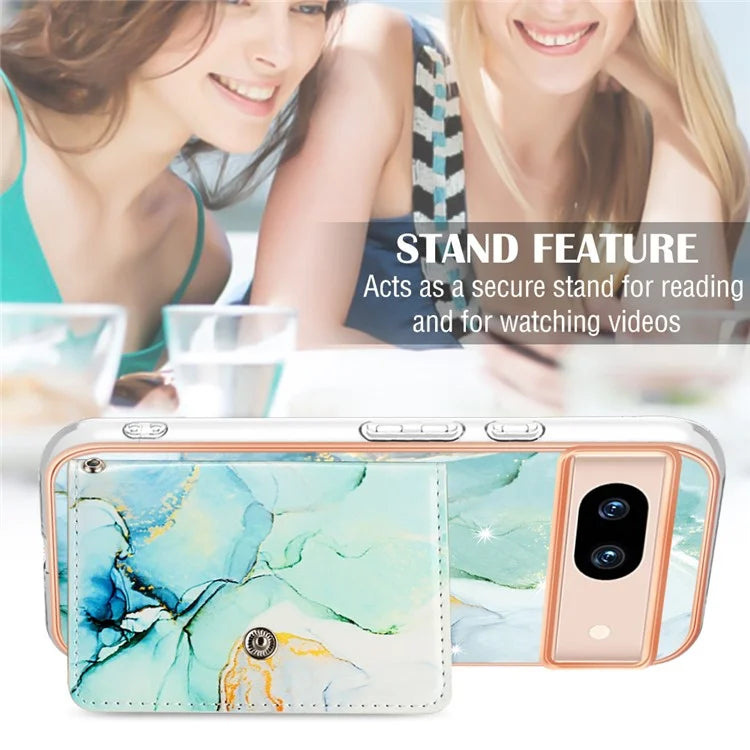 YB Leather Coating Series-9 for Google Pixel 8a Case IMD Pattern Card Holder Kickstand Phone Cover