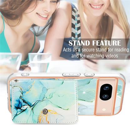 YB Leather Coating Series-9 for Google Pixel 8a Case IMD Pattern Card Holder Kickstand Phone Cover