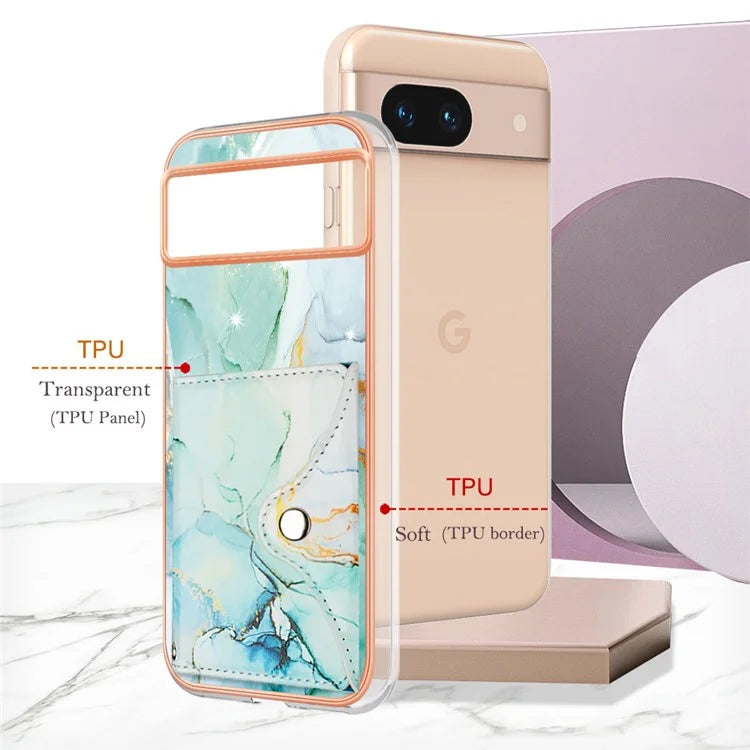 YB Leather Coating Series-9 for Google Pixel 8a Case IMD Pattern Card Holder Kickstand Phone Cover