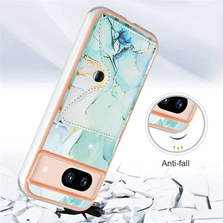 YB Leather Coating Series-9 for Google Pixel 8a Case IMD Pattern Card Holder Kickstand Phone Cover