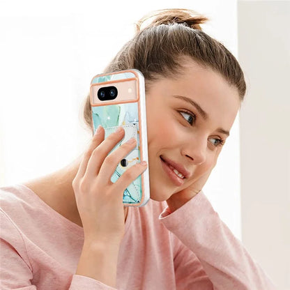 YB Leather Coating Series-9 for Google Pixel 8a Case IMD Pattern Card Holder Kickstand Phone Cover