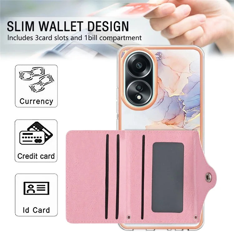 YB Leather Coating Series-9 for Oppo A58 4G Case Card Holder Leather+TPU IMD Protective Cover