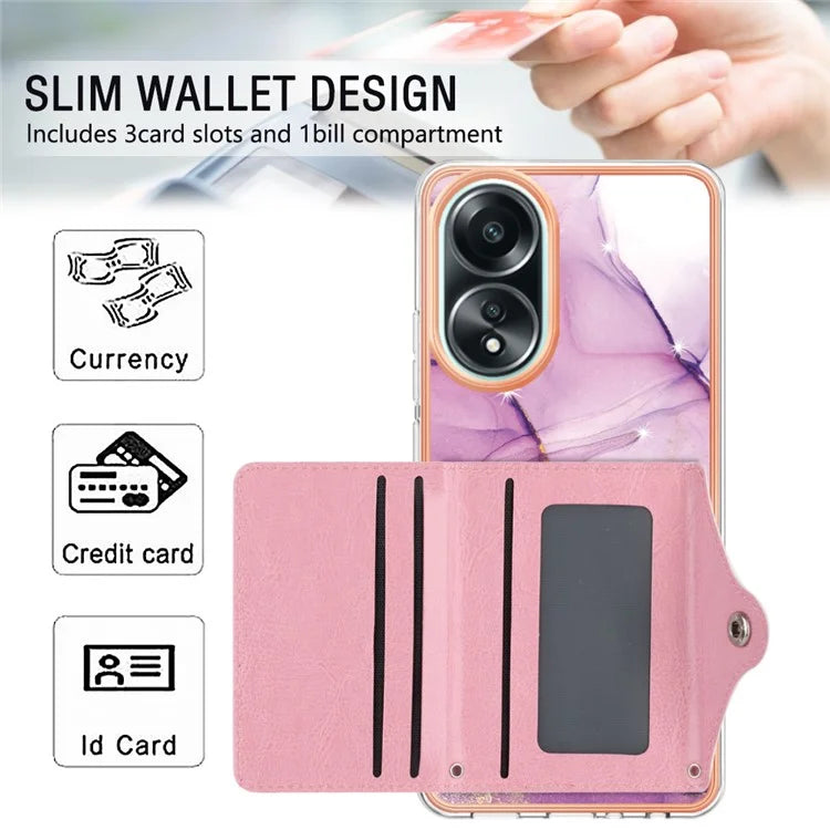 YB Leather Coating Series-9 for Oppo A58 4G Case Card Holder Leather+TPU IMD Protective Cover