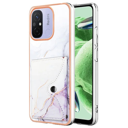 YB Leather Coating Series-9 for Xiaomi Redmi 12C 4G / 11A 4G Case IMD Pattern Kickstand Back Cover