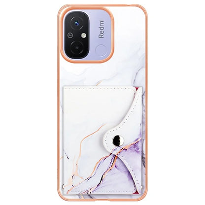 YB Leather Coating Series-9 for Xiaomi Redmi 12C 4G / 11A 4G Case IMD Pattern Kickstand Back Cover