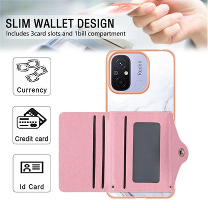 YB Leather Coating Series-9 for Xiaomi Redmi 12C 4G / 11A 4G Case IMD Pattern Kickstand Back Cover
