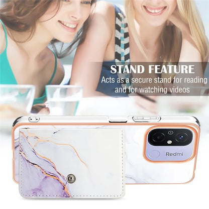 YB Leather Coating Series-9 for Xiaomi Redmi 12C 4G / 11A 4G Case IMD Pattern Kickstand Back Cover