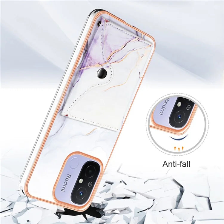 YB Leather Coating Series-9 for Xiaomi Redmi 12C 4G / 11A 4G Case IMD Pattern Kickstand Back Cover