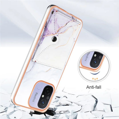 YB Leather Coating Series-9 for Xiaomi Redmi 12C 4G / 11A 4G Case IMD Pattern Kickstand Back Cover