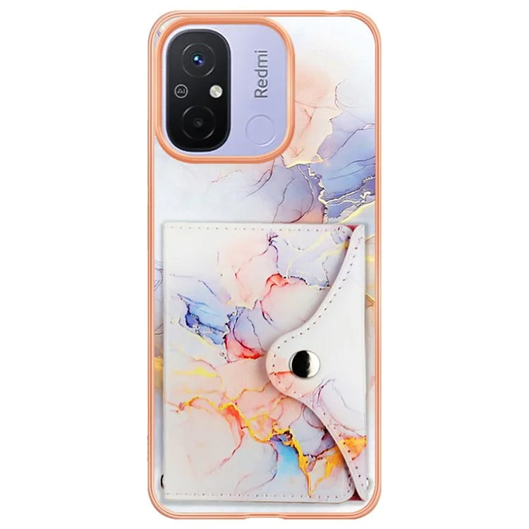 YB Leather Coating Series-9 for Xiaomi Redmi 12C 4G / 11A 4G Case IMD Pattern Kickstand Back Cover