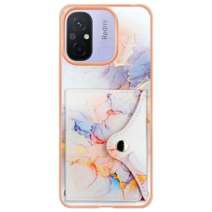 YB Leather Coating Series-9 for Xiaomi Redmi 12C 4G / 11A 4G Case IMD Pattern Kickstand Back Cover