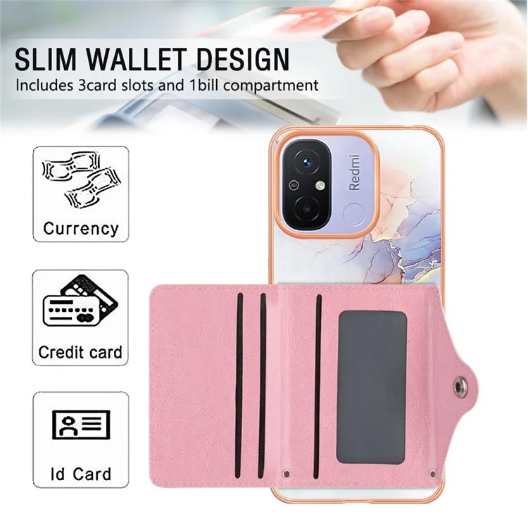 YB Leather Coating Series-9 for Xiaomi Redmi 12C 4G / 11A 4G Case IMD Pattern Kickstand Back Cover