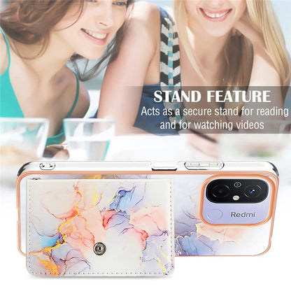 YB Leather Coating Series-9 for Xiaomi Redmi 12C 4G / 11A 4G Case IMD Pattern Kickstand Back Cover