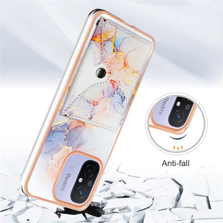 YB Leather Coating Series-9 for Xiaomi Redmi 12C 4G / 11A 4G Case IMD Pattern Kickstand Back Cover
