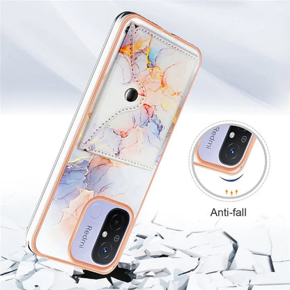 YB Leather Coating Series-9 for Xiaomi Redmi 12C 4G / 11A 4G Case IMD Pattern Kickstand Back Cover