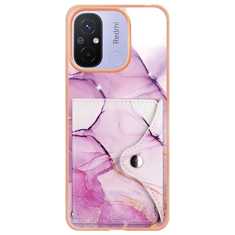 YB Leather Coating Series-9 for Xiaomi Redmi 12C 4G / 11A 4G Case IMD Pattern Kickstand Back Cover
