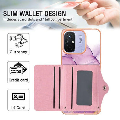 YB Leather Coating Series-9 for Xiaomi Redmi 12C 4G / 11A 4G Case IMD Pattern Kickstand Back Cover