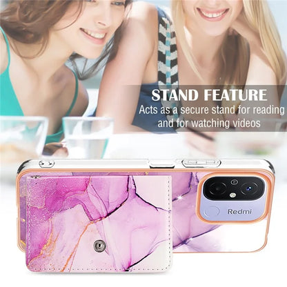 YB Leather Coating Series-9 for Xiaomi Redmi 12C 4G / 11A 4G Case IMD Pattern Kickstand Back Cover