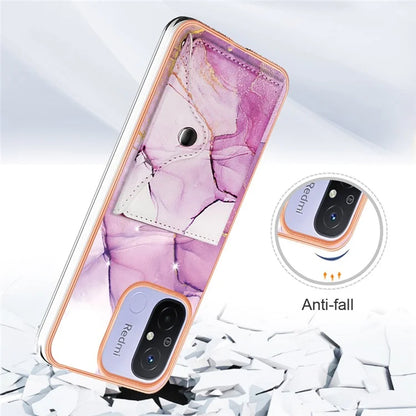YB Leather Coating Series-9 for Xiaomi Redmi 12C 4G / 11A 4G Case IMD Pattern Kickstand Back Cover