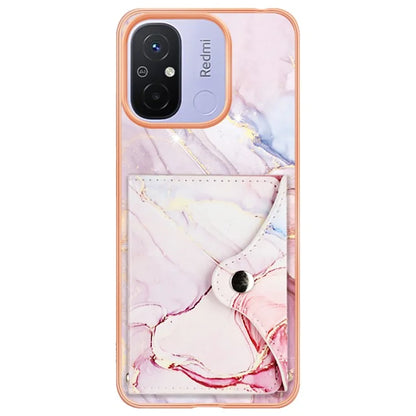 YB Leather Coating Series-9 for Xiaomi Redmi 12C 4G / 11A 4G Case IMD Pattern Kickstand Back Cover