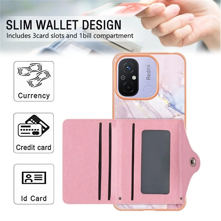 YB Leather Coating Series-9 for Xiaomi Redmi 12C 4G / 11A 4G Case IMD Pattern Kickstand Back Cover
