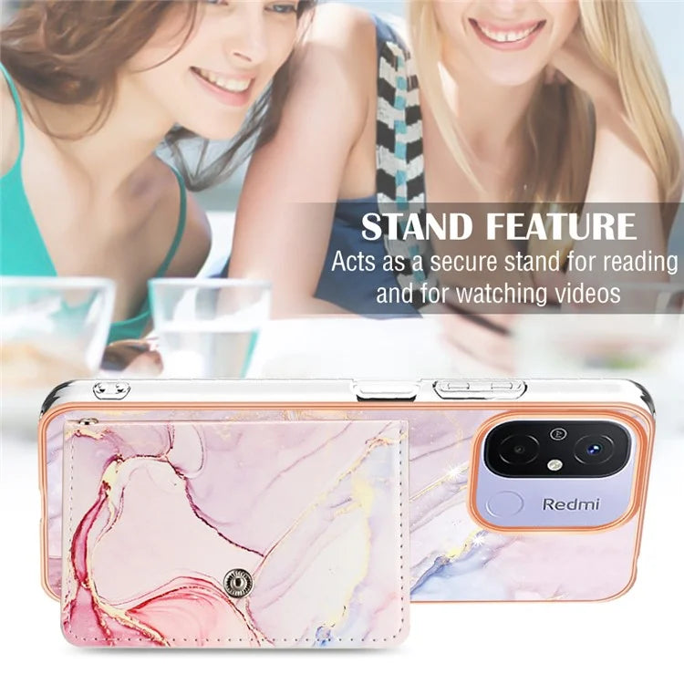 YB Leather Coating Series-9 for Xiaomi Redmi 12C 4G / 11A 4G Case IMD Pattern Kickstand Back Cover