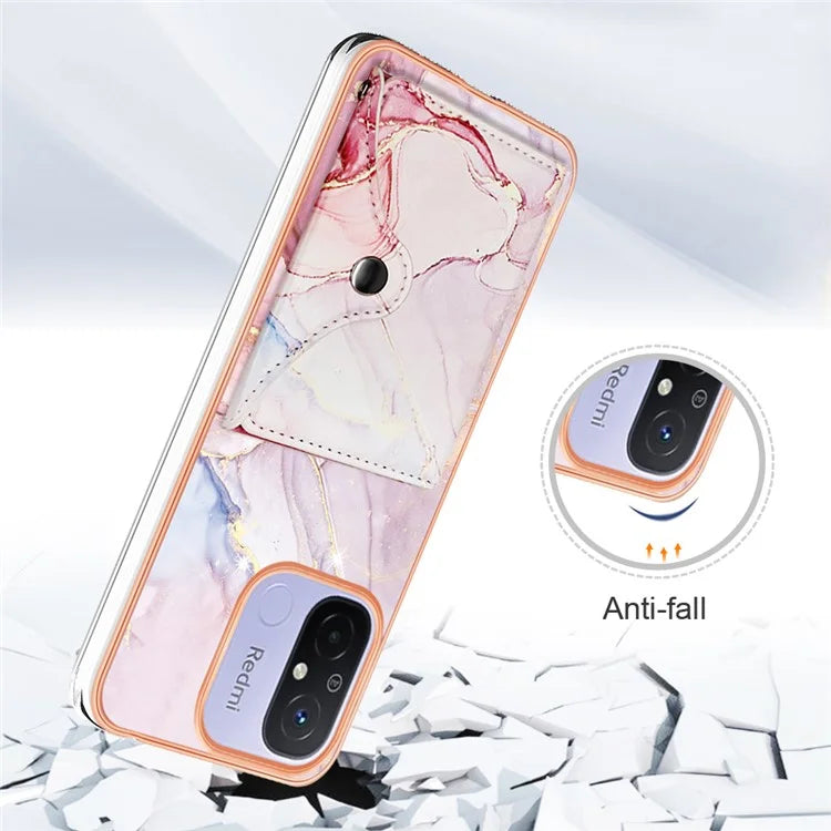 YB Leather Coating Series-9 for Xiaomi Redmi 12C 4G / 11A 4G Case IMD Pattern Kickstand Back Cover