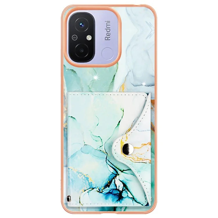 YB Leather Coating Series-9 for Xiaomi Redmi 12C 4G / 11A 4G Case IMD Pattern Kickstand Back Cover