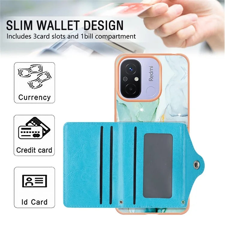 YB Leather Coating Series-9 for Xiaomi Redmi 12C 4G / 11A 4G Case IMD Pattern Kickstand Back Cover