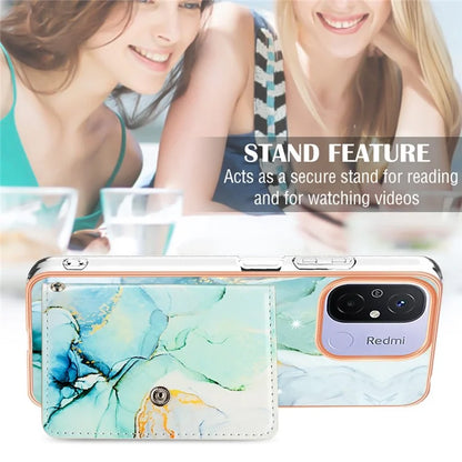 YB Leather Coating Series-9 for Xiaomi Redmi 12C 4G / 11A 4G Case IMD Pattern Kickstand Back Cover