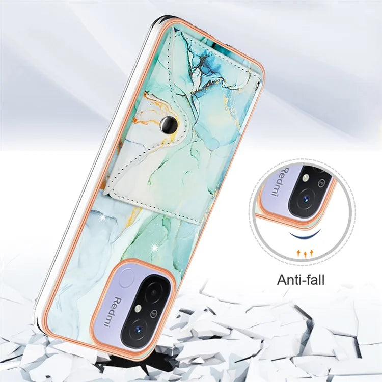 YB Leather Coating Series-9 for Xiaomi Redmi 12C 4G / 11A 4G Case IMD Pattern Kickstand Back Cover