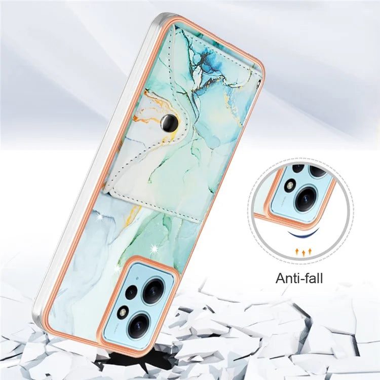 YB Leather Coating Series-9 for Xiaomi Redmi Note 12 4G IMD Case Leather+TPU Kickstand Phone Cover