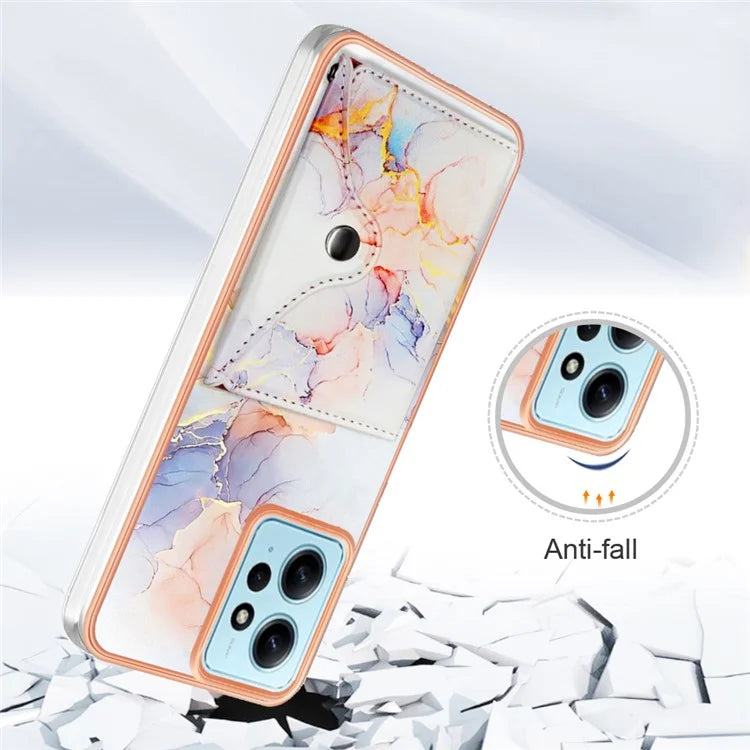 YB Leather Coating Series-9 for Xiaomi Redmi Note 12 4G IMD Case Leather+TPU Kickstand Phone Cover