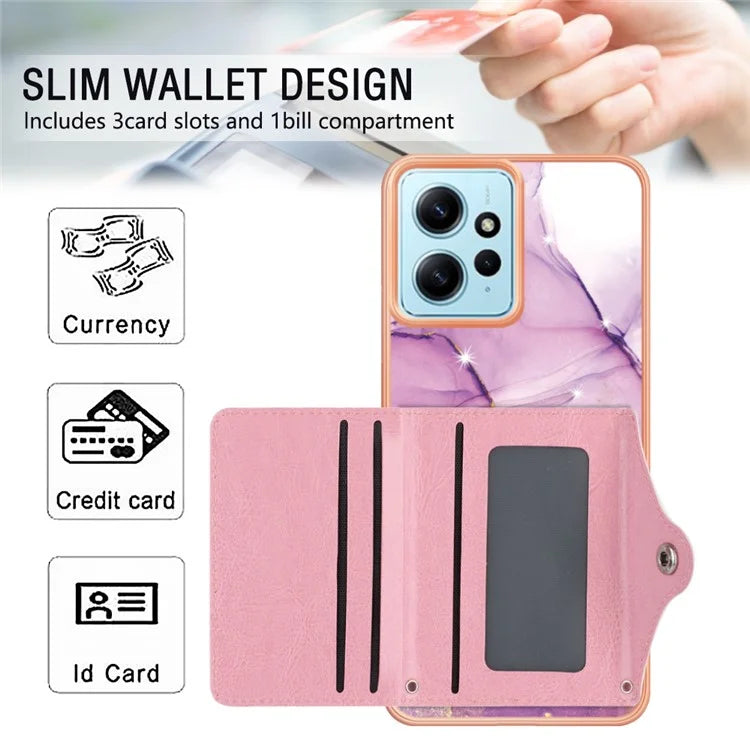YB Leather Coating Series-9 for Xiaomi Redmi Note 12 4G IMD Case Leather+TPU Kickstand Phone Cover
