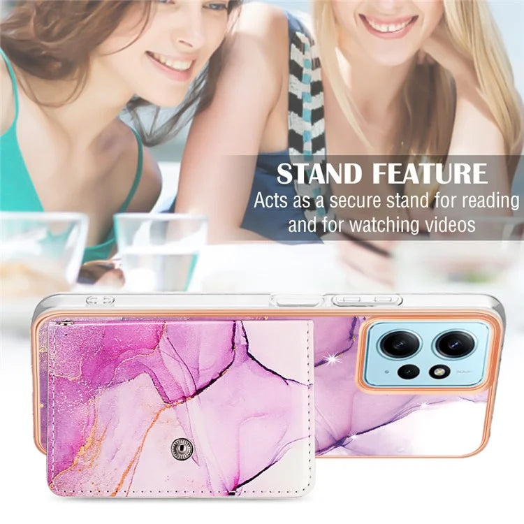 YB Leather Coating Series-9 for Xiaomi Redmi Note 12 4G IMD Case Leather+TPU Kickstand Phone Cover