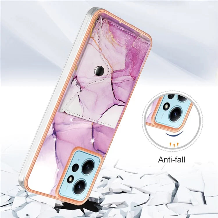 YB Leather Coating Series-9 for Xiaomi Redmi Note 12 4G IMD Case Leather+TPU Kickstand Phone Cover